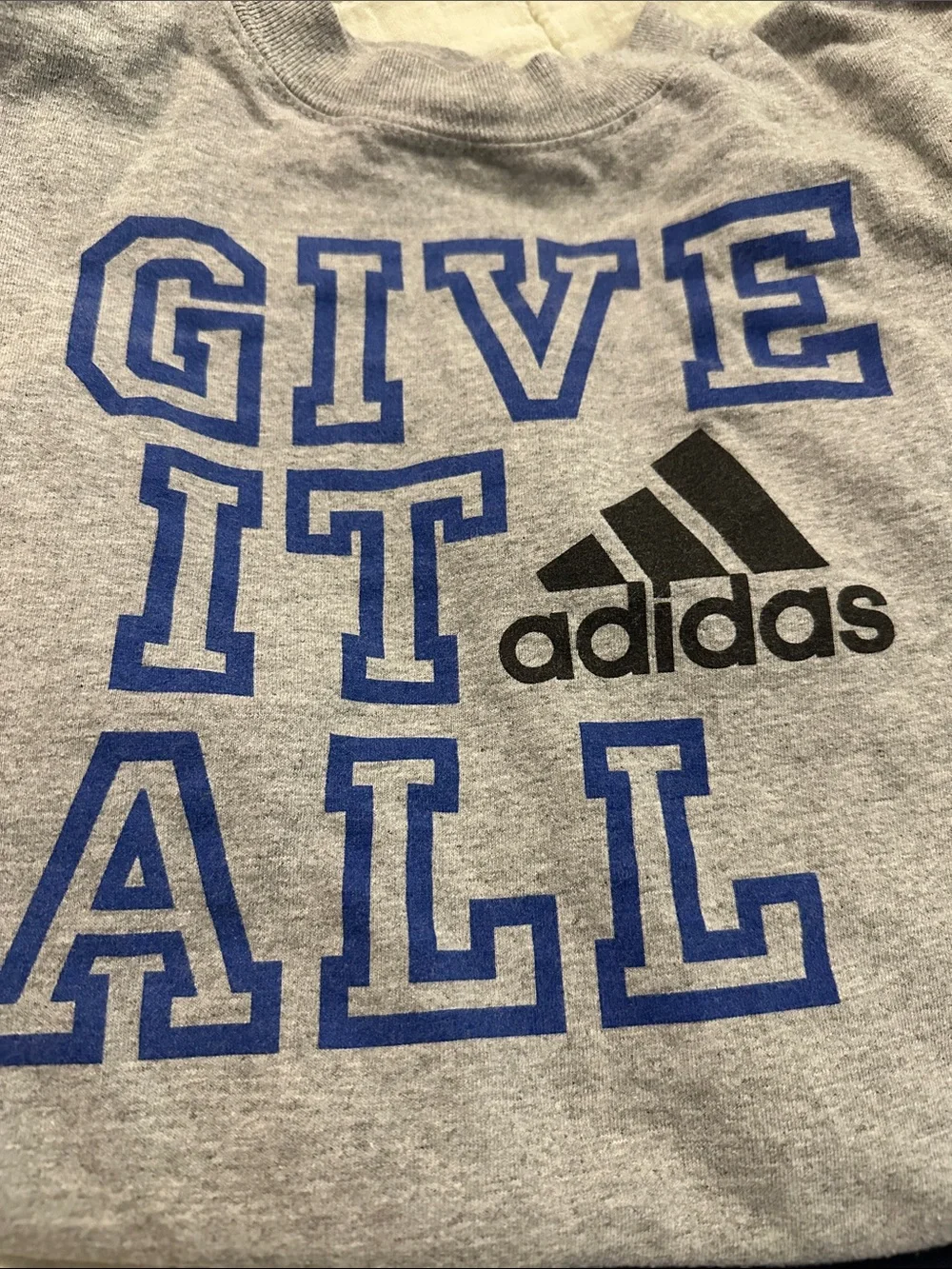 Bundle adidas Grey TeeXL with Blue Print + Navy Stripe Track Pants and shorts